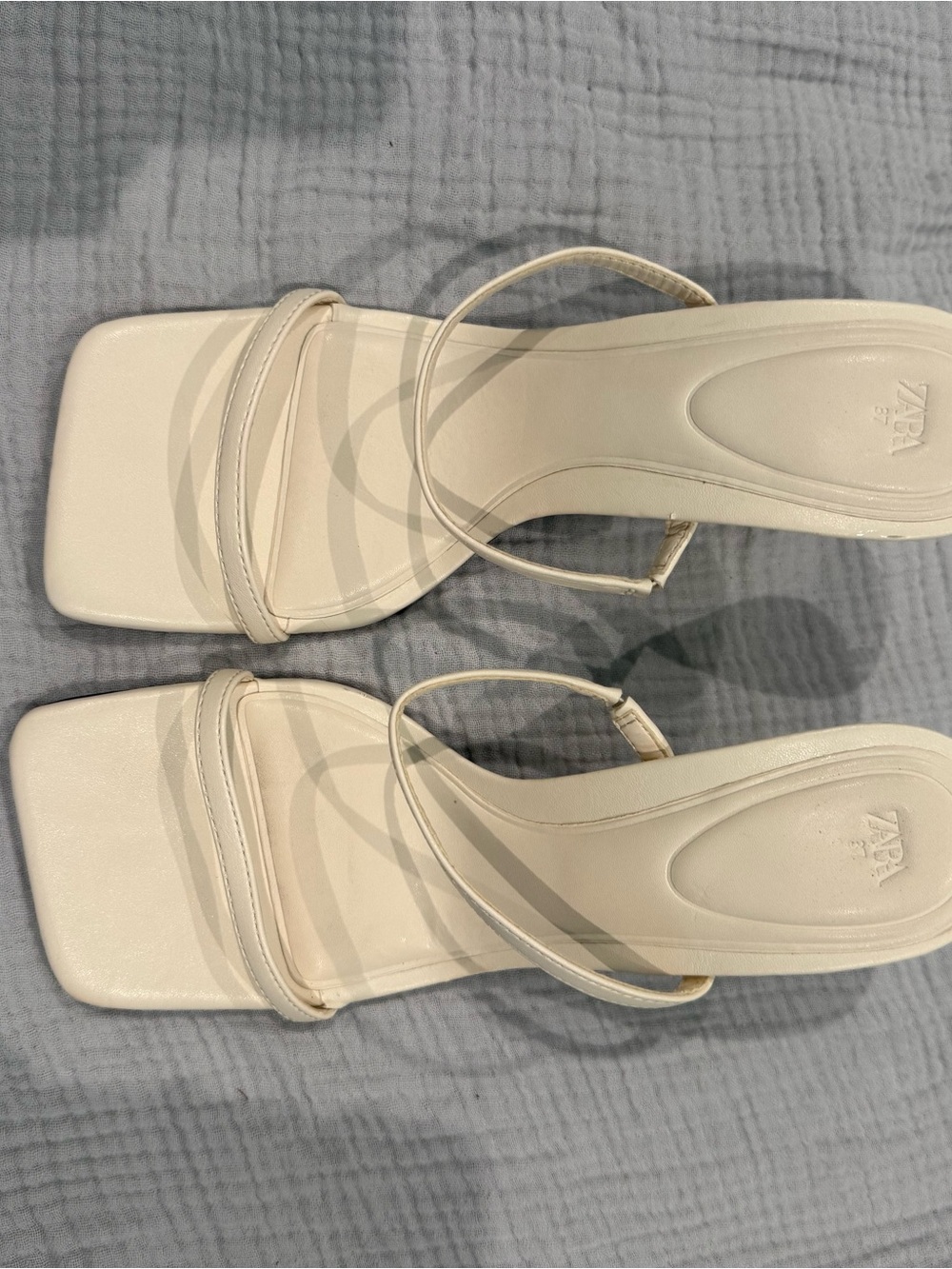 Zara White Square-Toe Minimalist Strappy Heels